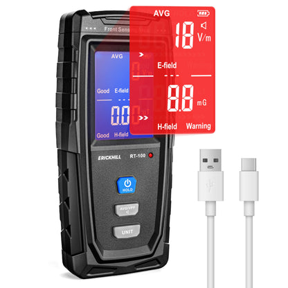 ERICKHILL EMF meter, rechargeable, electromagnetic radiation detector, handheld device, digital LCD EMF detector, great tester for home EMF inspections, office, outdoor, and ghost hunting.