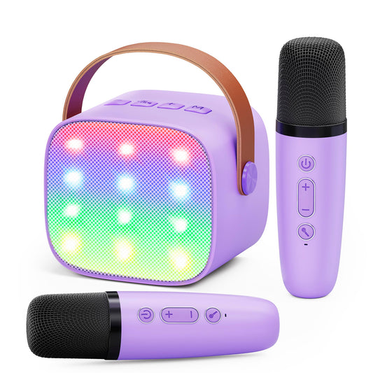 Kids Mini Karaoke Machine with 2 Microphones Bluetooth Speaker with LED Lights and Voice Changer, Gift for Girls 3, 4, 5, 6, 7, 8, 9, 10, 11, 12+ Years (Purple)