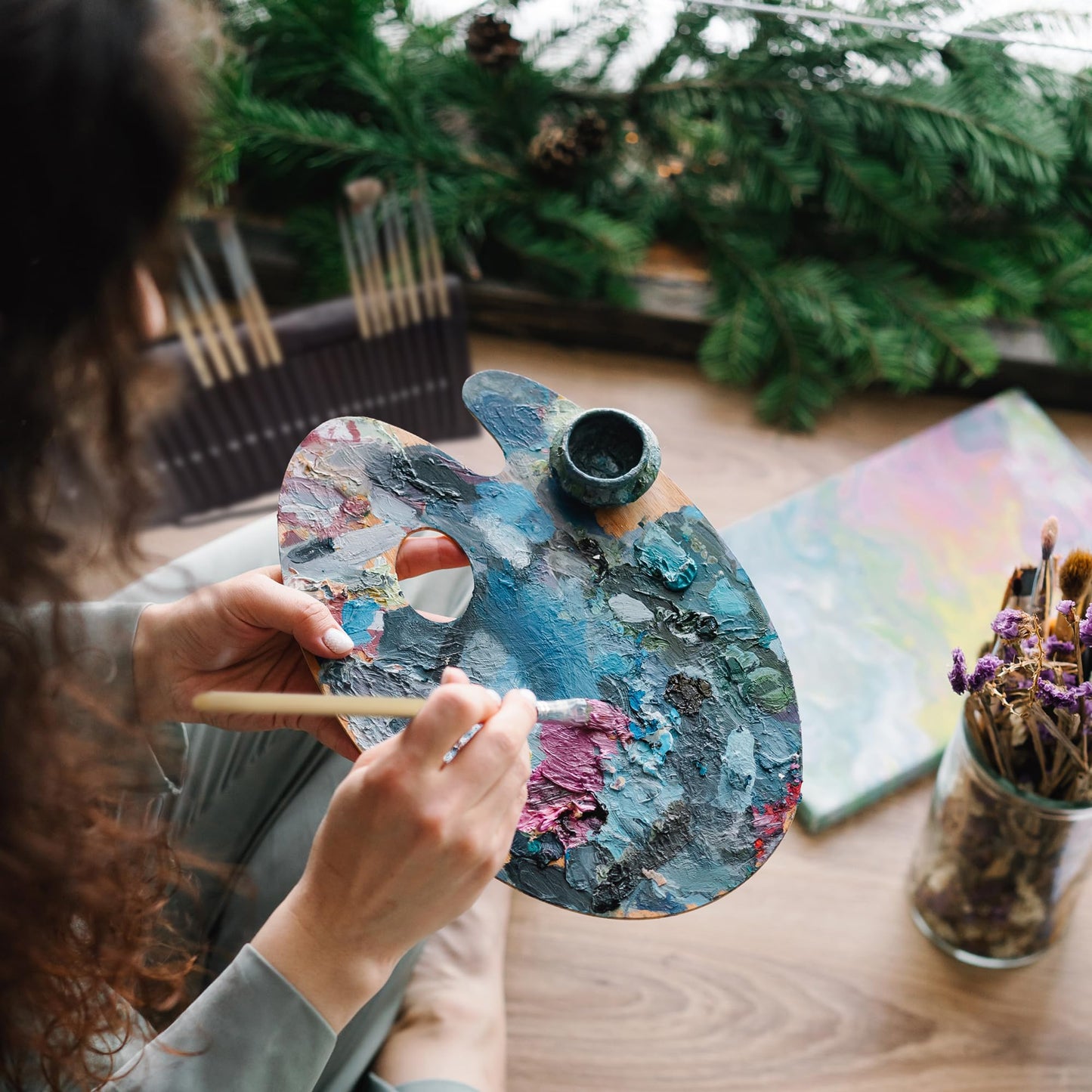 ARTIFY 25-piece Premium Brush Set for Acrylics, Flat Filbert Round Fan Liner Angled Brushes with Canvas Bag and Palette Knife for Acrylic Oil Watercolor Gouache Body Painting.