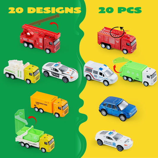 JOYIN 20 Pieces Metal Pull Back Mini Toy Cars, Mini Die Cast Toy Cars Set, Pull Back Cars for Toddler Girls Boys Toys