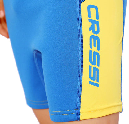 Cressi Little Shark Jr Shorty 2mm - Short sleeve wetsuit for kids, Aquamarine/Yellow, 13/14 years