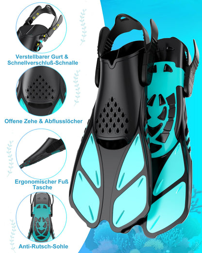 Lealinga Full Face snorkel mask with fins, Adult Snorkel Mask, Effortless Breathing, No Fogging, No Water Entry, 180° Vision and Camera Mount
