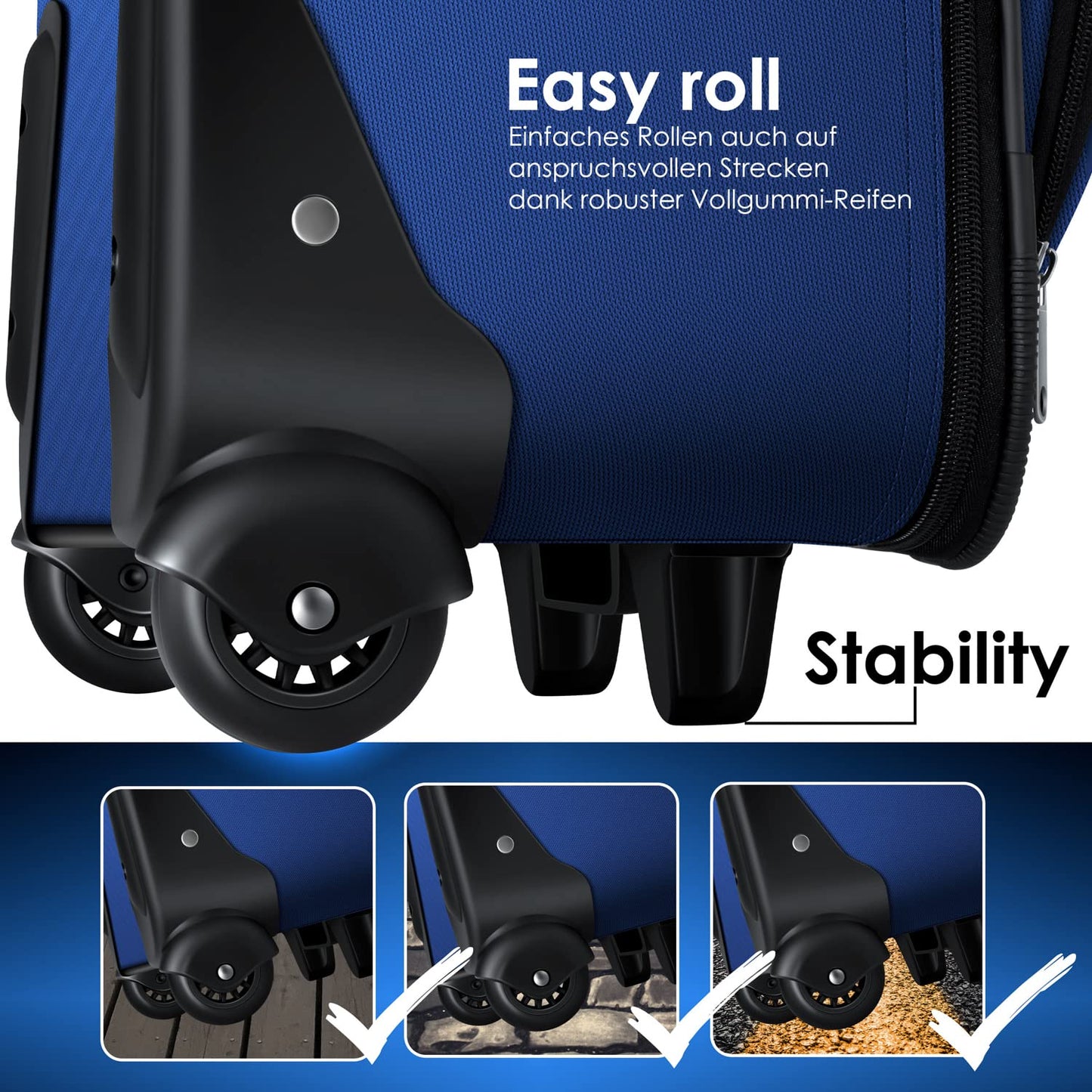 KESSER® 4pc Trolley Luggage Set | Travel Suitcase Set with Wheels | Complete Business 4pc Set | S M L XL | Mesh Pocket | Telescopic Handle | Fabric Travel Bags | Carry-on | Blue