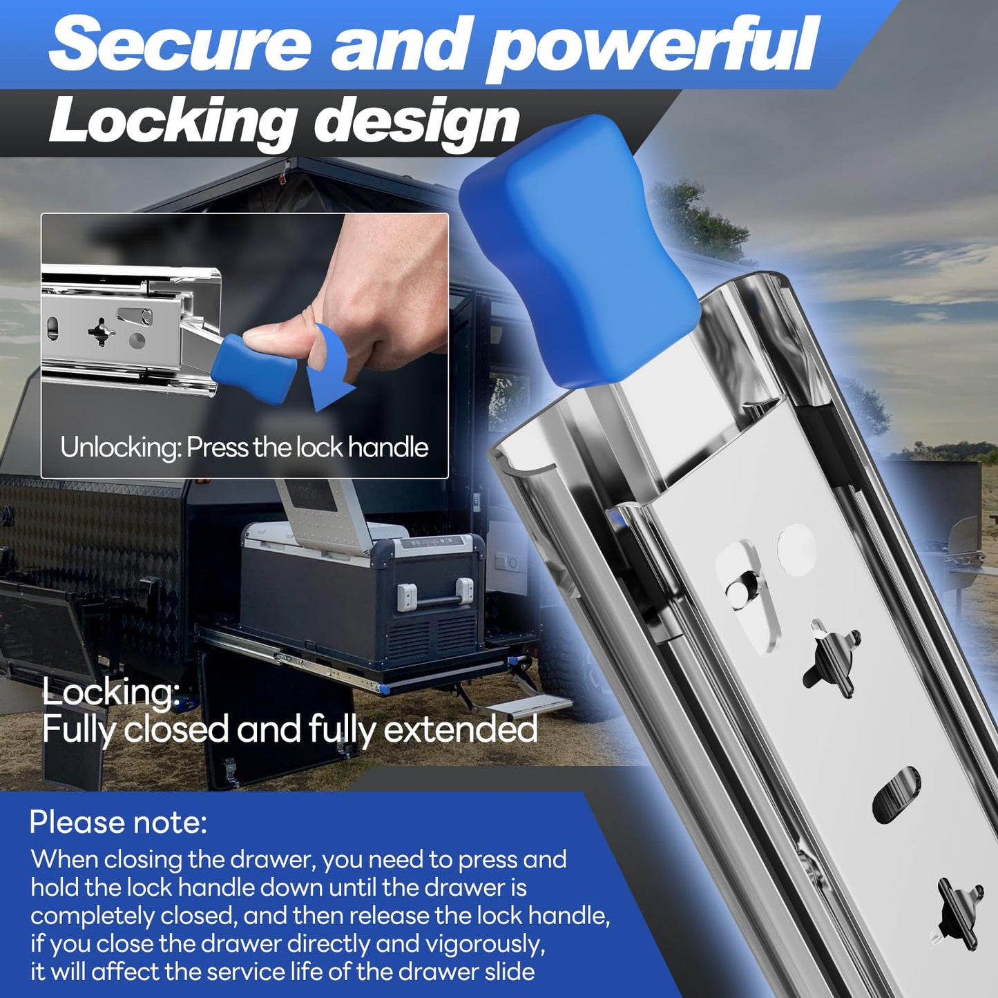 SHUHANG Heavy Duty Drawer Slides Full Extension 400mm with Lock, Ball Bearing Drawer Runners, 120KG Load Capacity, Side Mount, 1 Pair (2 Pieces)