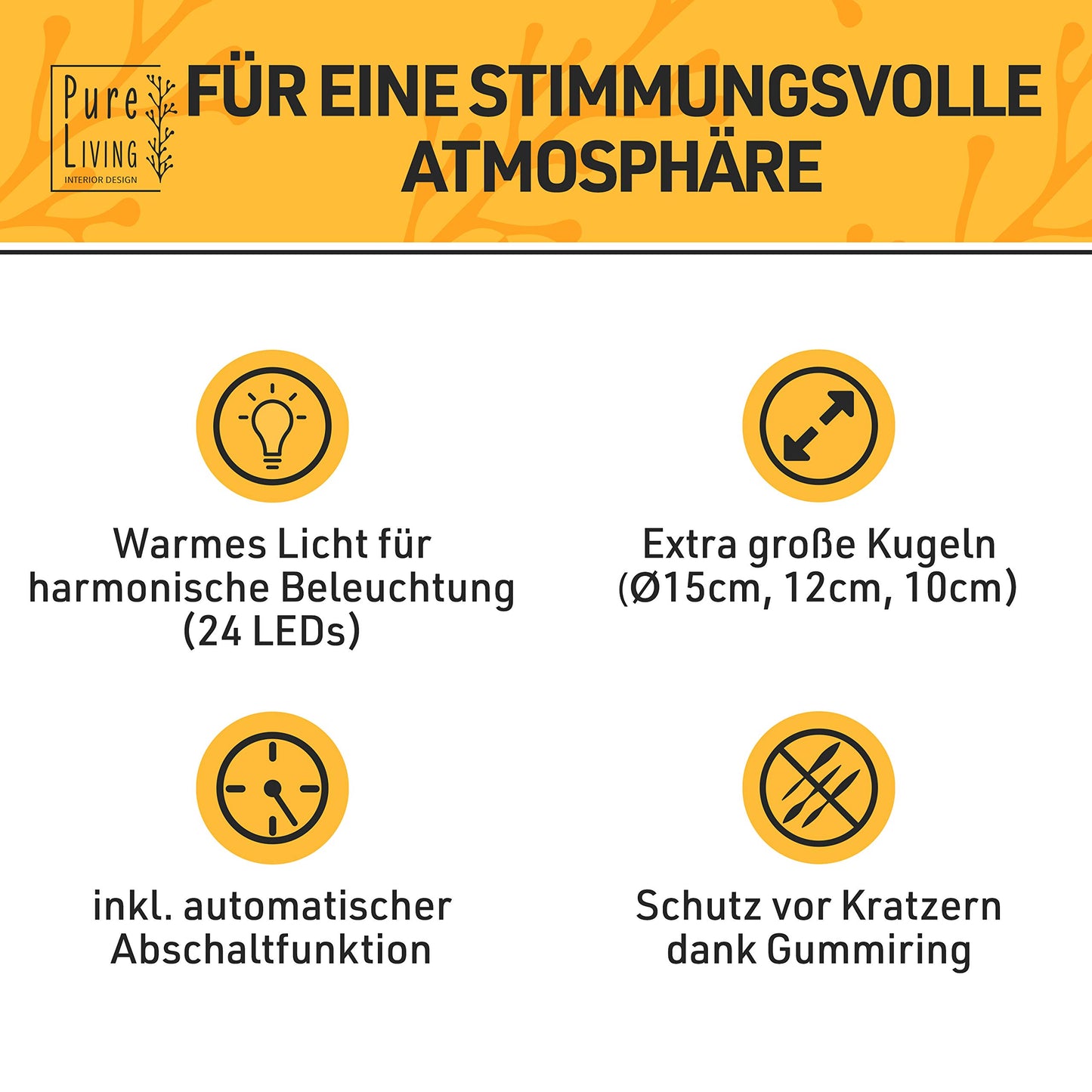 PURE LIVING INTERIOR DESIGN LED ball light 3-piece set, ball with timer, light balls with battery warm white as decorative light battery operated, glass ball as window sill decoration, lights decoration, window sill