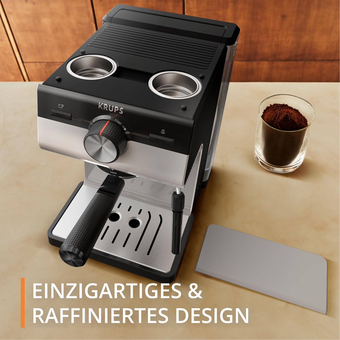 KRUPS Authentic Espresso Machine, 15 bar, intuitive operation, refined design, integrated steam wand, 2L water tank, accessories included, Grey/Cream, XP381B10