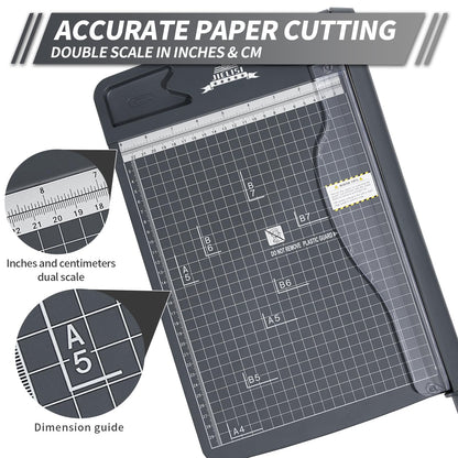 JIELISI Paper Cutter (Up to 80g A4, 12 sheets cutting capacity) Manual Cutting Machine, Paper Trimmer, Lever Cutter, Scissor for Paper and Photos, highest precision (Dark Gray)