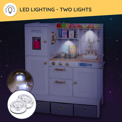Children's Play Green Series wooden kitchen - Adjustable height play kitchen 89-103 cm - LED light & cooking sounds - With accessories, water dispenser, oven - For children aged 3 years and above