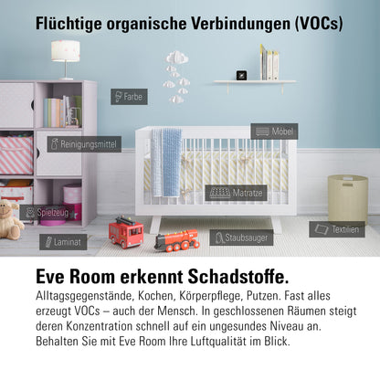 Eve Room (Apple Home) - Room climate & air quality monitor for clean and healthy air, measures pollutant concentration, temperature, and humidity, live healthy, Thread.