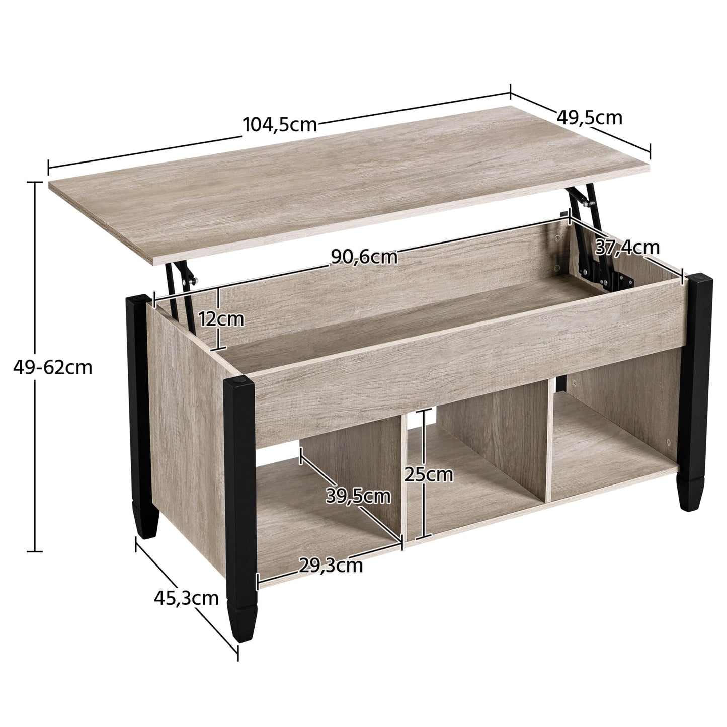Yaheetech Coffee Table Height Adjustable Lift Top Table with Hidden Storage Compartment Wooden Side Table Lift Table Sofa Table for Living Room, Gray