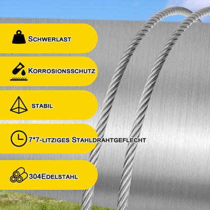 Eachan's steel wire, stainless steel cable 2mm 50m wire tensioner coated with 10 wire rope clamps, 304 stainless steel curtain cord clothesline for climbing plants, hanging lights pendant light.