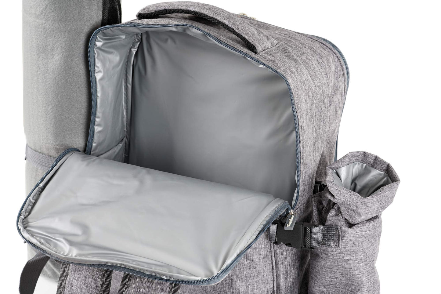 CampFeuer 4-person picnic backpack | Gray | 32-piece picnic set | includes bottle holder and fleece blanket, large cooler compartment, tableware, and cutlery | hiking backpack, camping backpack