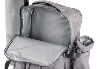 CampFeuer 4-person picnic backpack | Gray | 32-piece picnic set | includes bottle holder and fleece blanket, large cooler compartment, tableware, and cutlery | hiking backpack, camping backpack