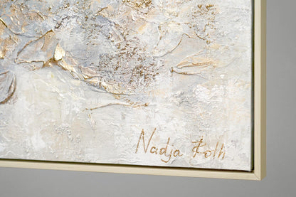 YS-Art Luxury Abstract Acrylic Painting on Canvas History Hand-painted Wall Art Living Room Modern Home Decor Office Gold Grey Beige Real Art with Frame 120x60 cm