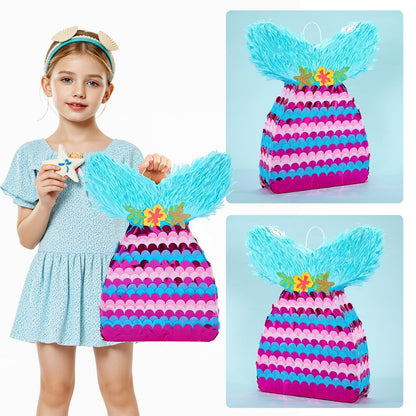 WERNNSAI Mermaid Pinata - Mermaid Birthday Pinata Decoration for Girls Kids Purple Sea Piñata with Blindfold Stick Underwater Birthday Party Decorations Fun Pool Party Games
