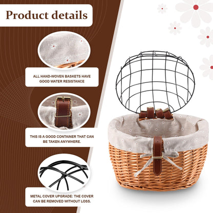 Nagoyuki cat dog bicycle front handlebar basket pet seat hand-woven wicker road bike basket pet cat dog carrier.