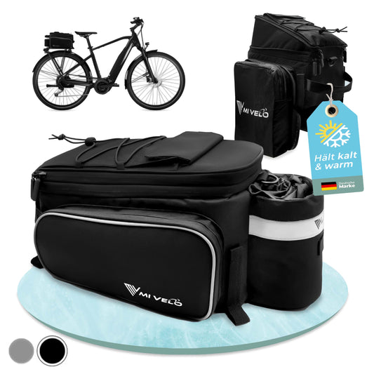 MIVELO - Bike bag for luggage carrier insulated luggage carrier bag cooler bag bike - up to 20L - water-repellent (Black - insulated)