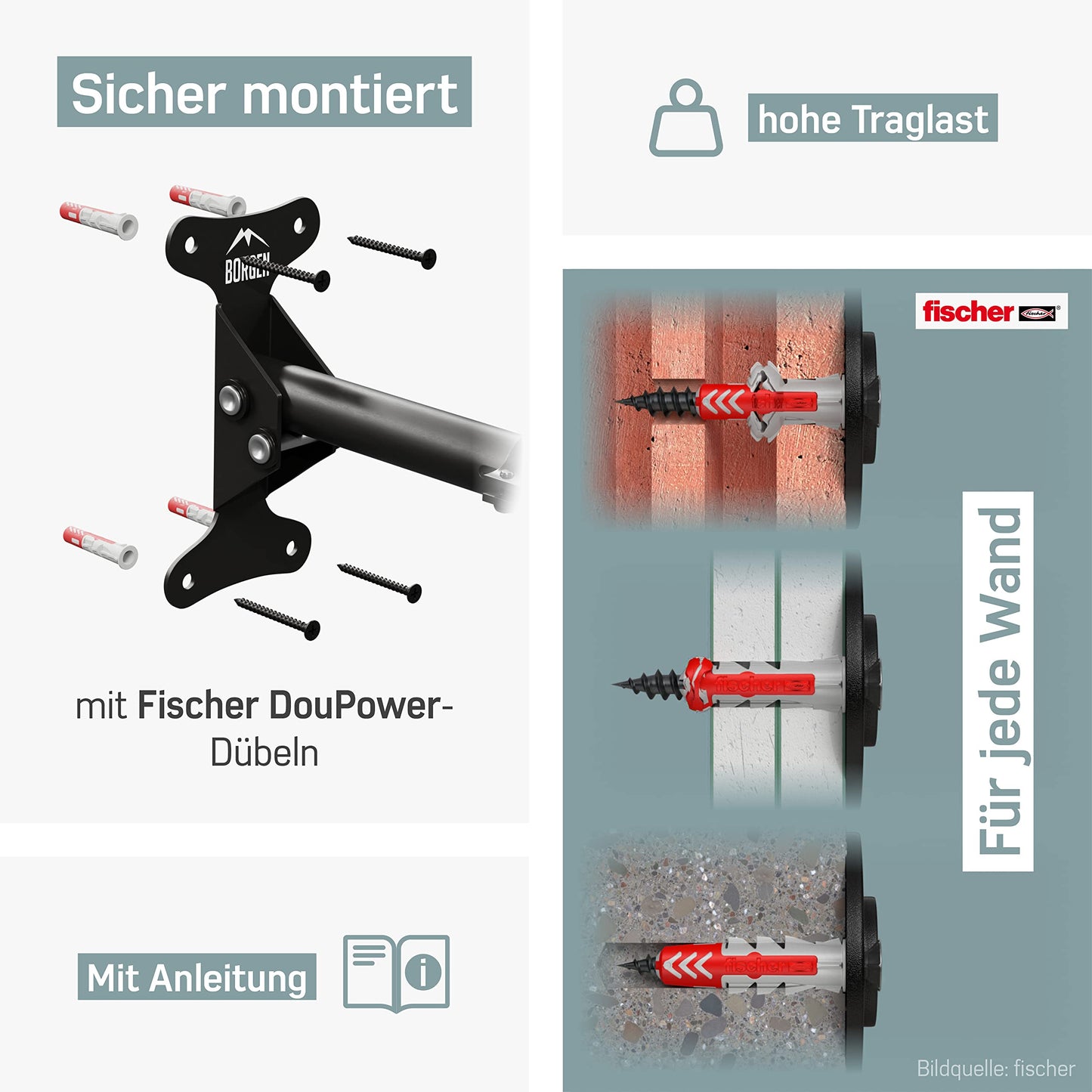 Borrow bicycle wall mount I bike holder - angle and wall distance adjustable up to 20 kg, foldable, MTB, road bike - extra soft padding