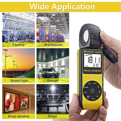 Digital light meter HoldPeak 881D 0.01~400,000 Lux, Lux meter 270° rotatable probe with data storage, Lux light meter for plants/LED lights/digital photography.