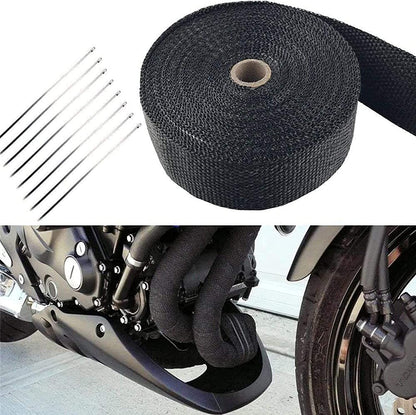 10M Exhaust Heat Wrap, Foneso exhaust wrap, Heat Shield Exhaust Wrap, Black Exhaust Heat Wrap with 10 Stainless Steel Zip Ties, for Motorcycle Headers Thermo Wrap Header Wrap