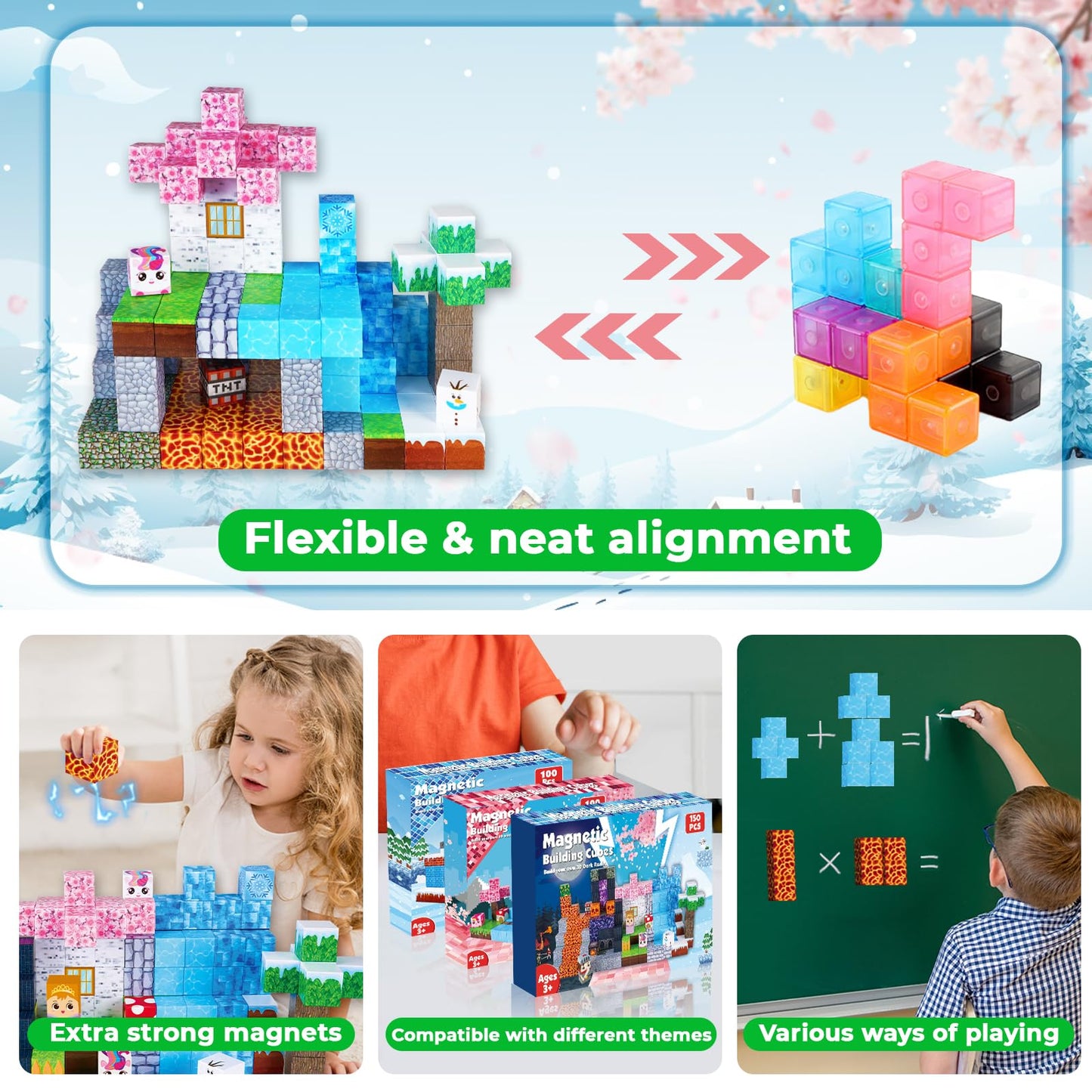 ToyUnited Magnetic Building Blocks 150 Pieces Magnet Blocks "Dragon Adventure" - Fantasy world with volcano, knights & magical cherry blossoms, toy for kids ages 4 5 6 7 8 9 years