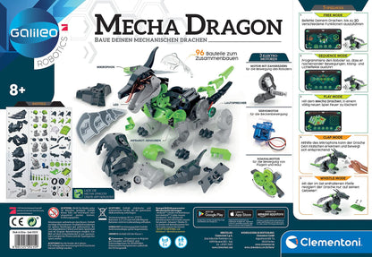 Clementoni Galileo Robotics - Mecha Dragon, dragon robot model kit, 3 motors, sensors & app control, electronic toy for kids ages 8 and up 59215