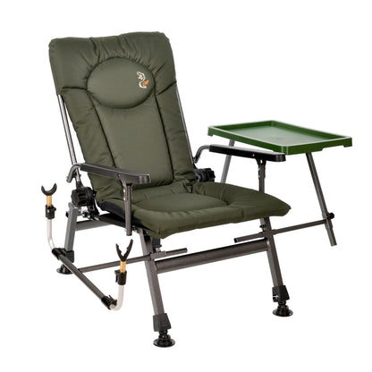 Carp fishing chair camping chair F5R ST/P Deluxe carp angler camping chair with extra height and table fishing rod holder, polyester