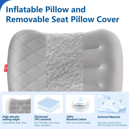 Hioutdoor Inflatable Pillow Headrest for Camping with Removable Pillowcase Air Cushion Beach Pillow Ergonomic Travel Pillow Outdoor Inflatable Travel Neck Pillow Comfortable Sleep Pillow (gray)