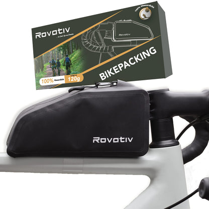 Rovativ® bolt-on bikepacking top tube bag [1 liter] 100% waterproof - frame bag for gravel bike, road bike, and MTB.