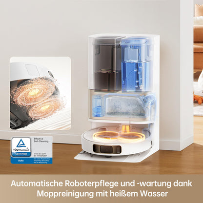 Dreamet L10s Pro Ultra Heat Robot Vacuum with Automatic Mop Cleaning with hot water, mop extension, 7,000 Pa suction power, dual mop and floor cleaning, carpet detection.