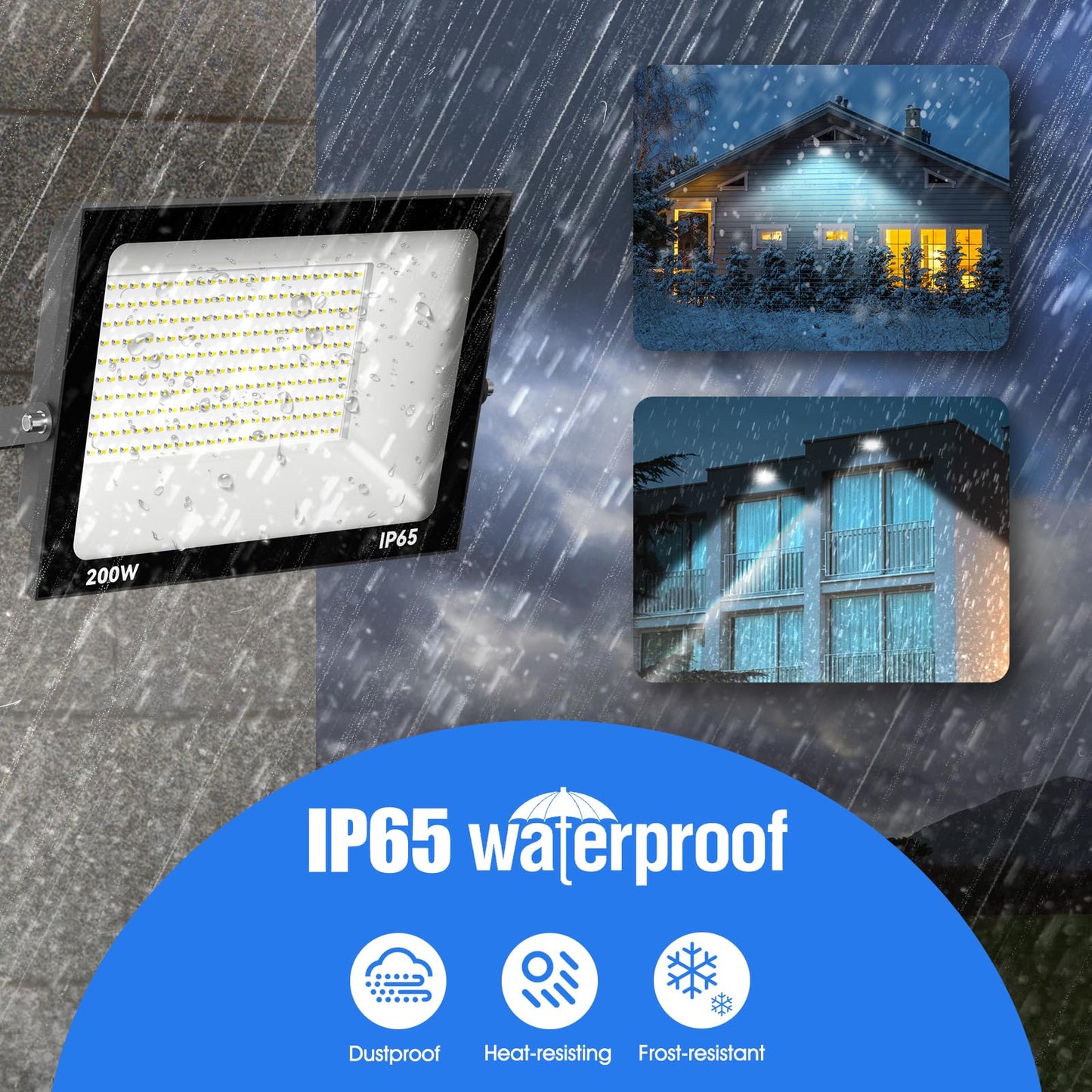 Royana 200W LED Floodlight Outdoor, 20000LM Super Bright LED Floodlight, 3000K Warm White LED Spotlight Outdoor, IP65 Waterproof LED Floodlight for Sports Field, Garage, Garden, Backyard.