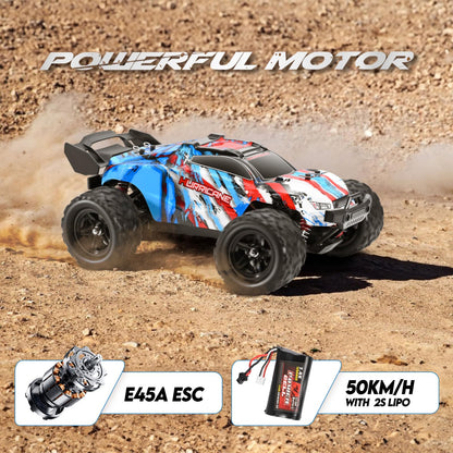 1:18 remote control car, all-wheel off-road RC car, 2 batteries, 40 minutes runtime, 2.4GHz all terrain high-speed RC crawler 50 km/h, outdoor indoor vehicle toy for adults and kids.