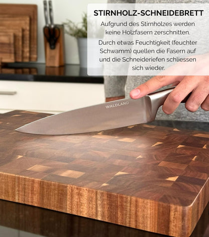 WOODLAND Premium Cutting Board Wood Large 40 x 30 x 3 cm I made of sturdy acacia wood I Wooden Kitchen Board I thick cutting board with juice groove I End Grain I End Grain