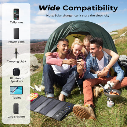 BigBlue 28W Portable Solar Charger with 2 USB C + 1 USB A Ports (4.8A total), IP44 Waterproof Solar Panel, Foldable, Ideal for Outdoor Activities, for Recharging USB Devices - iPhone Android GoPro.