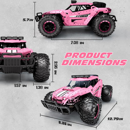 Tecnock Remote Control Car 1:16 with headlights and chassis lighting, All Terrain Off Road RC Monster Truck 2.4GHz Toy, 2 batteries for 60 min runtime - Gift for adults and children.