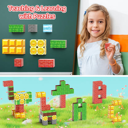 STEM MATCH Magnetic Building Blocks Travel Toy for Kids, Portable Iron Box Magnetic Building Blocks 35 PCS, Magnetic Construction Toy Travel Toy Gift for Kids aged 3+ years.