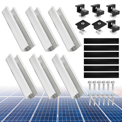 Philtool Solar Panel Mounting Kit, 12cm Aluminum Profile Rails and Accessories, Black Anodized, 30-35mm Adjustable Mount for Solar Panels, Panel Bracket for Flat Roof, Trapezoidal Roof, Sheet Metal Roof.