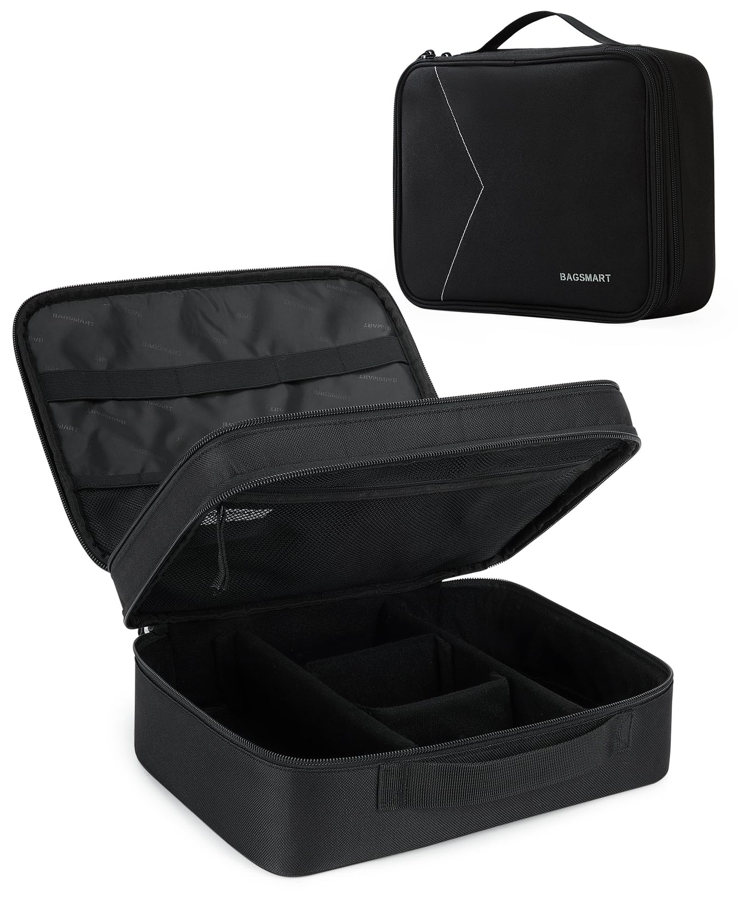 Bagsmart cable bag, double layer electronic organizer travel electronic bag for cables, charger, iPad, iPad Air, tablet up to 10.5 inches, adapter, mouse, SD cards (Black 1)