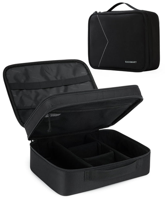 Bagsmart cable bag, double layer electronic organizer travel electronic bag for cables, charger, iPad, iPad Air, tablet up to 10.5 inches, adapter, mouse, SD cards (Black 1)
