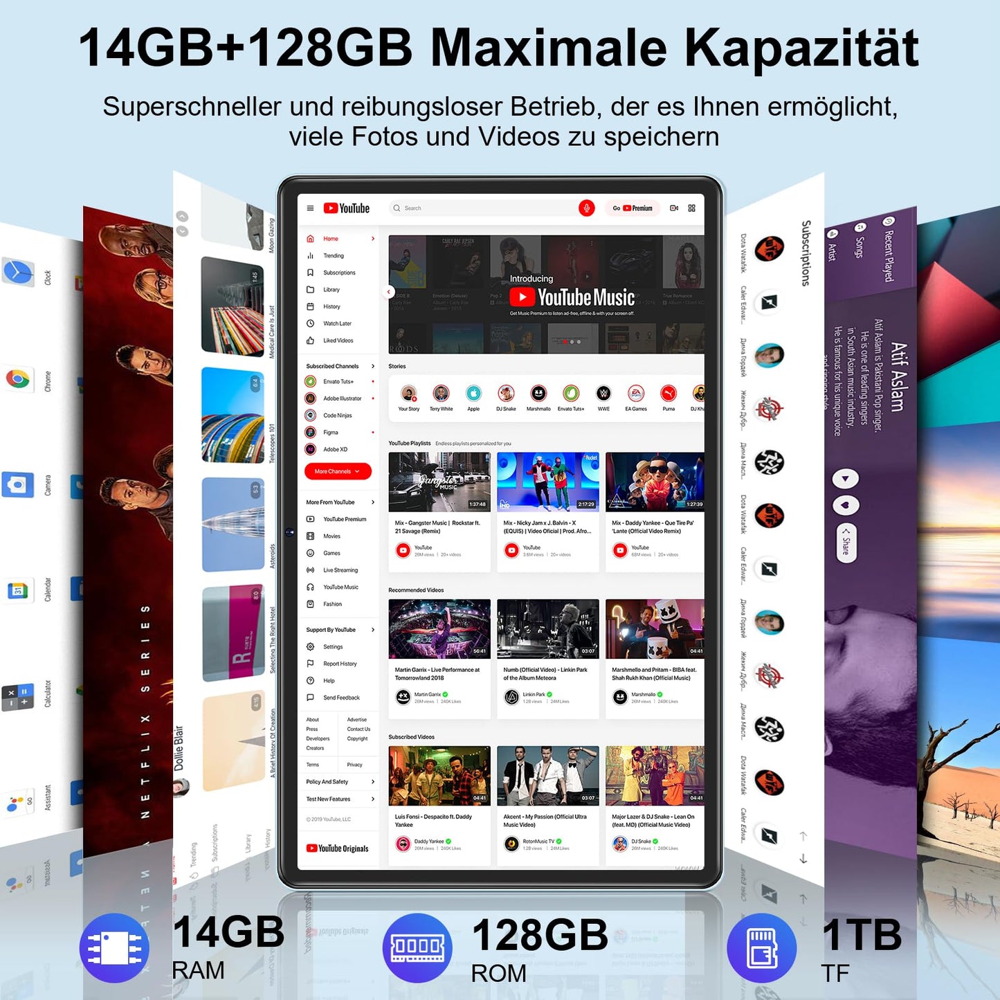 ZIOVO 10-inch Android 14 Tablet PC with 2GB RAM+128GB ROM(1TB TF), Widevine L1, 5G WiFi, Octa-Core 2.0GHz, 8000mAh battery, 5+8MP cameras, BT 5.0, AGPS, metal housing. Comes with keyboard and mouse - Blue.