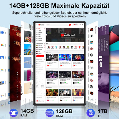 ZIOVO 10-inch Android 14 Tablet PC with 2GB RAM+128GB ROM(1TB TF), Widevine L1, 5G WiFi, Octa-Core 2.0GHz, 8000mAh battery, 5+8MP cameras, BT 5.0, AGPS, metal housing. Comes with keyboard and mouse - Blue.