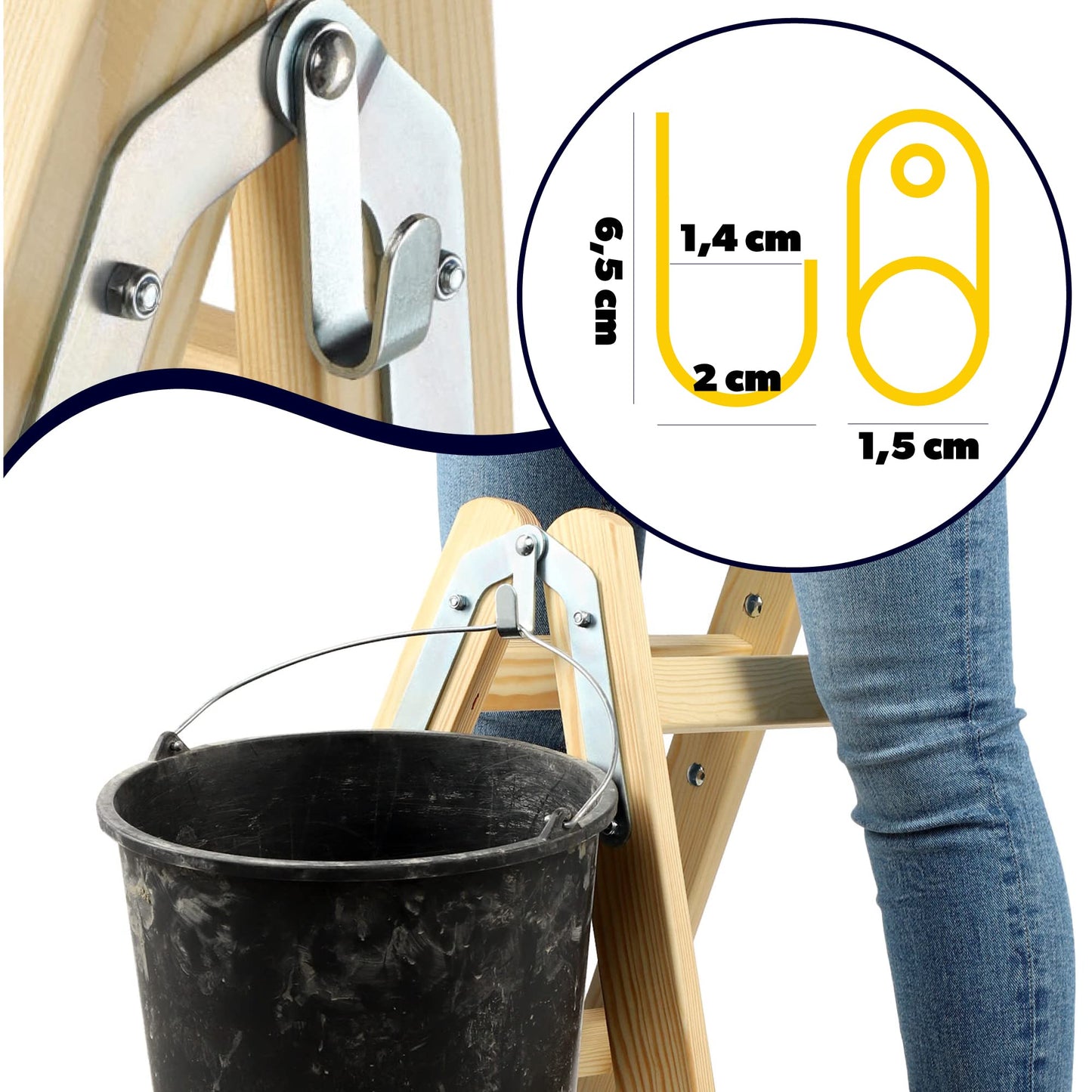 KADAX Wooden Step Ladder, Folding Painter's Ladder with Steel Hooks, Electrician's Ladder, Household Ladder (4 Steps) - Supports up to 150 kg.