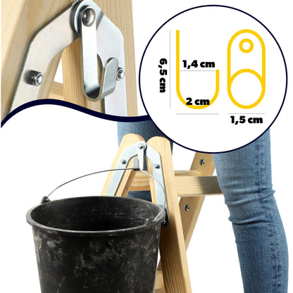 KADAX Wooden Step Ladder, Folding Painter's Ladder with Steel Hooks, Electrician's Ladder, Household Ladder (4 Steps) - Supports up to 150 kg.