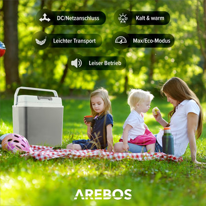 Arebos thermoelectric cool box 20 L with ECO mode | Electric cool and warm box | 12/230 V for car and socket | Mini fridge anthracite