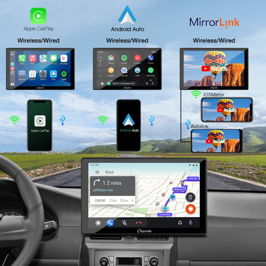2024 Carpuride W901 Pro Wireless Bluetooth Transmission Portable Carplay & Android Auto Car Radio, 9 Inch 1080P Touchscreen with Mirroring, Supports Truck Dashboard Mounting.