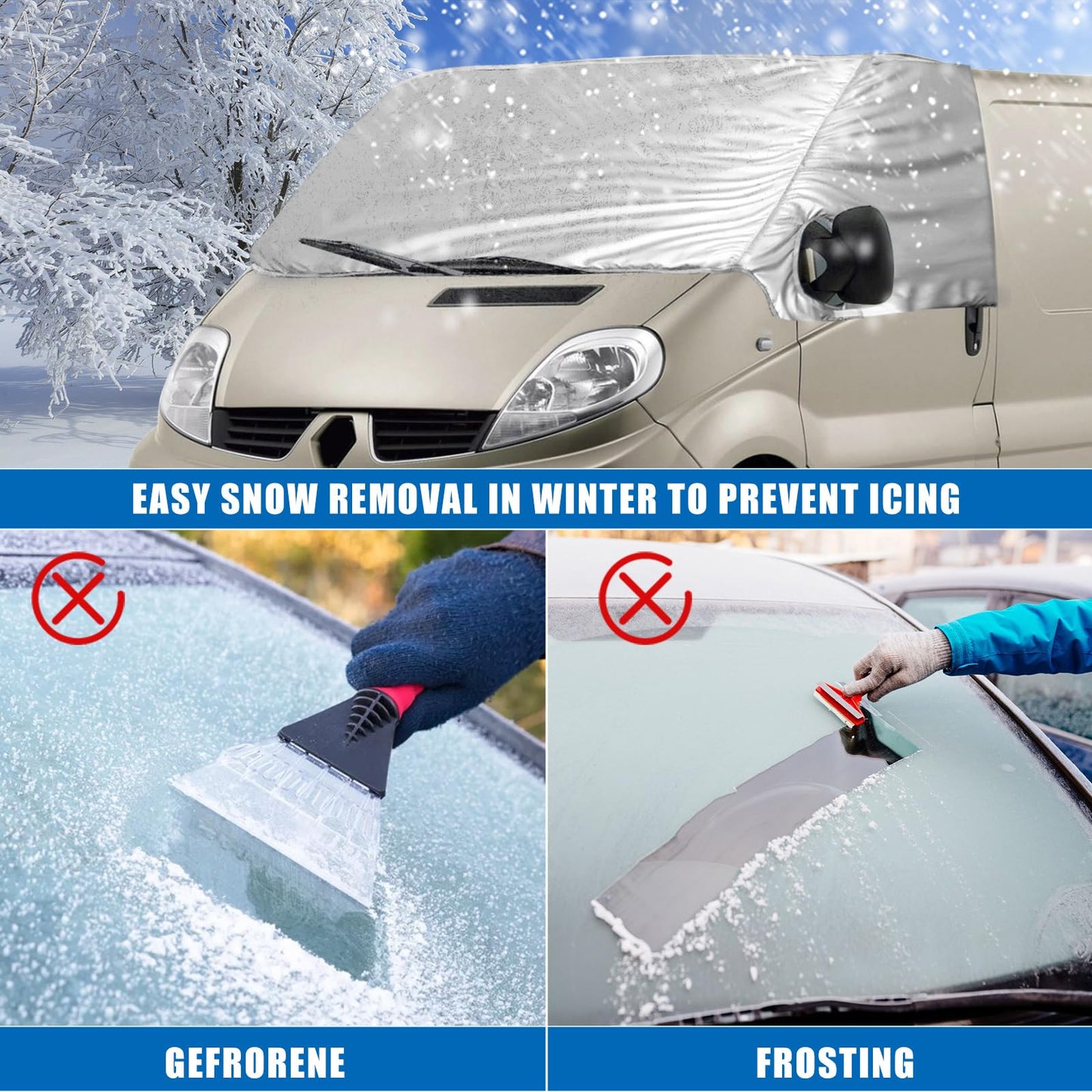 Opaltool External Thermo Windshield Cover for Opel Vivaro Renault Trafic N-issan Primastar 2001-2014, Luxury Silver Wrap, Foldable Front Windshield Cover Winter Summer Windshield Frost Protection Cover