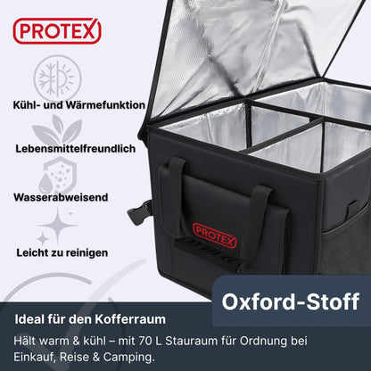 Trunk Organizer [Award winner 2025] by PROTEX® 70L Cooler Bag - Foldable trunk bag with lid - XXL trunk box with insulation for hot & cold - Practical & Waterproof (black)