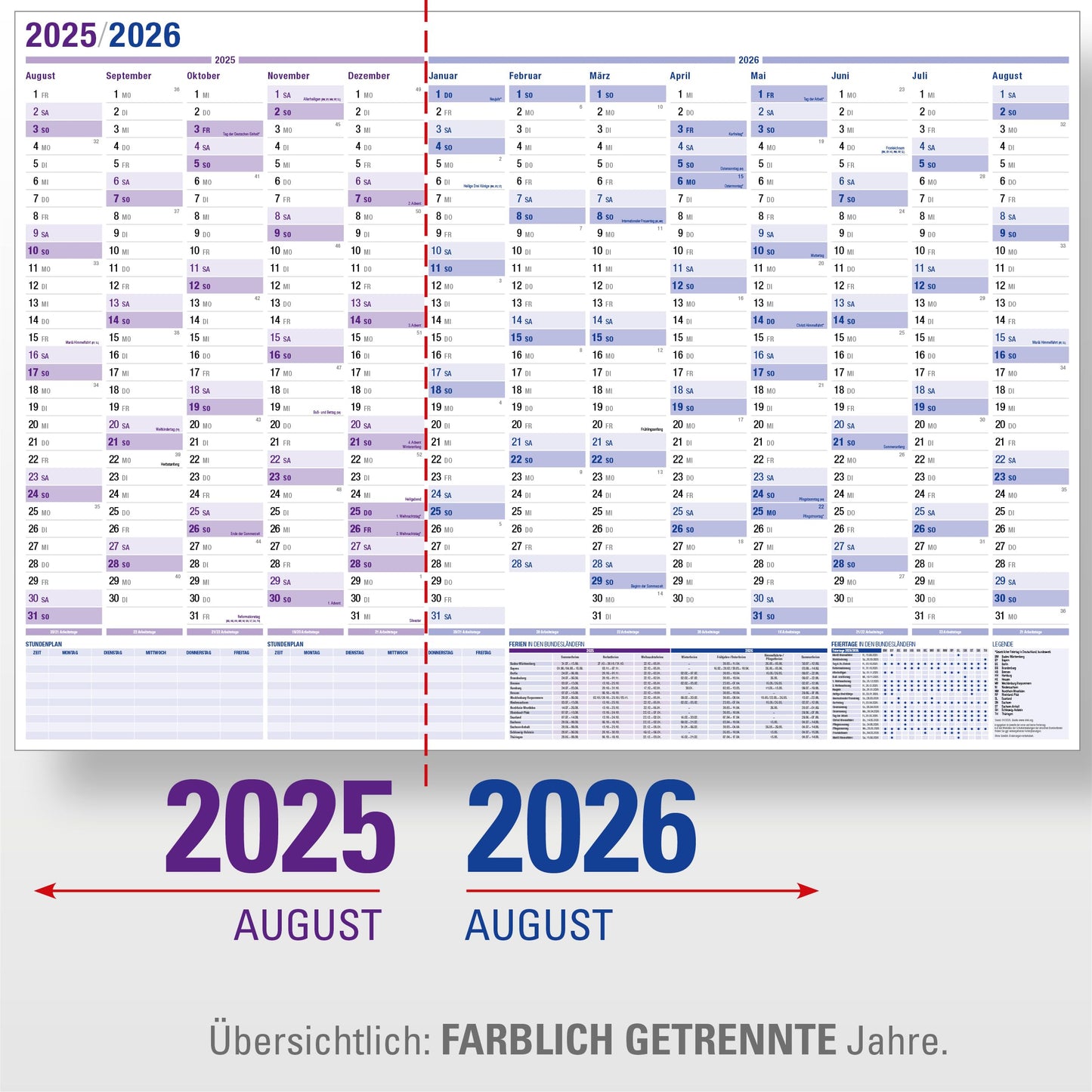 5-pack: Yohmoe® XXL wall calendar 2025 2026 in 98x68 cm format, folded. Ideal as a year planner 2025/26 or school year calendar 2025/2026 wall calendar.
