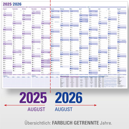 5-pack: Yohmoe® XXL wall calendar 2025 2026 in 98x68 cm format, folded. Ideal as a year planner 2025/26 or school year calendar 2025/2026 wall calendar.