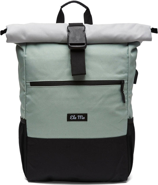 Ela Mo school backpack rolltop backpack for women | Mintgrey